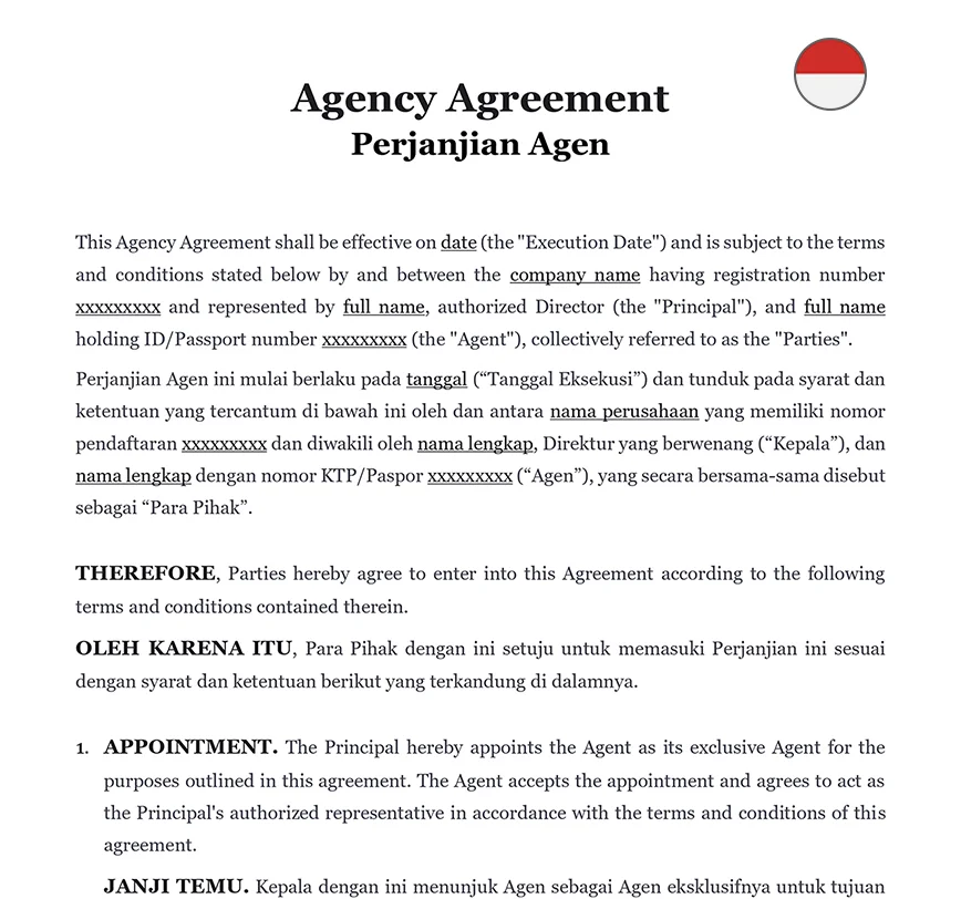 Agency agreement Indonesia