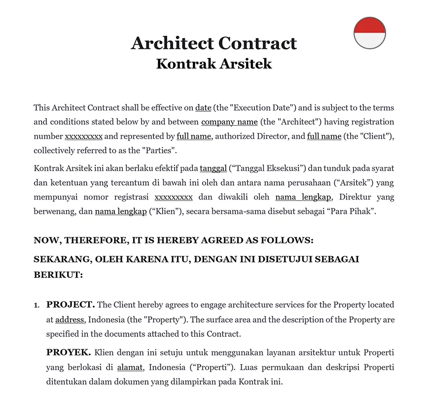 Architect contract Indonesia