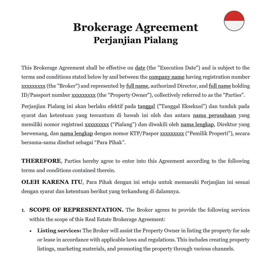 Brokerage agreement Indonesia