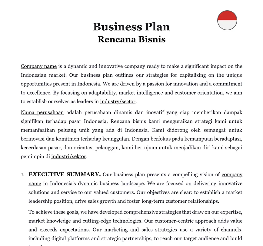 Business plan Indonesia