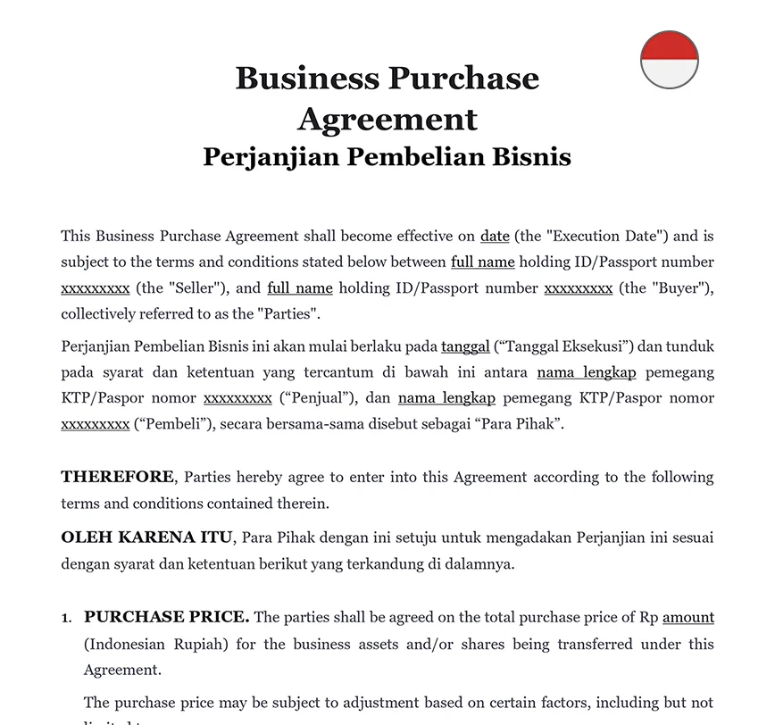 Business purchase agreement Indonesia