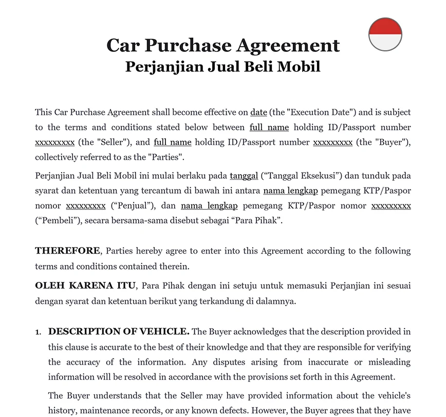 Car purchase agreement Indonesia