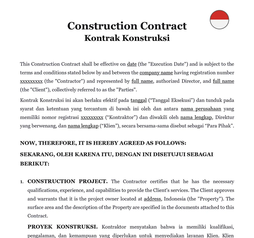 Construction contract Indonesia