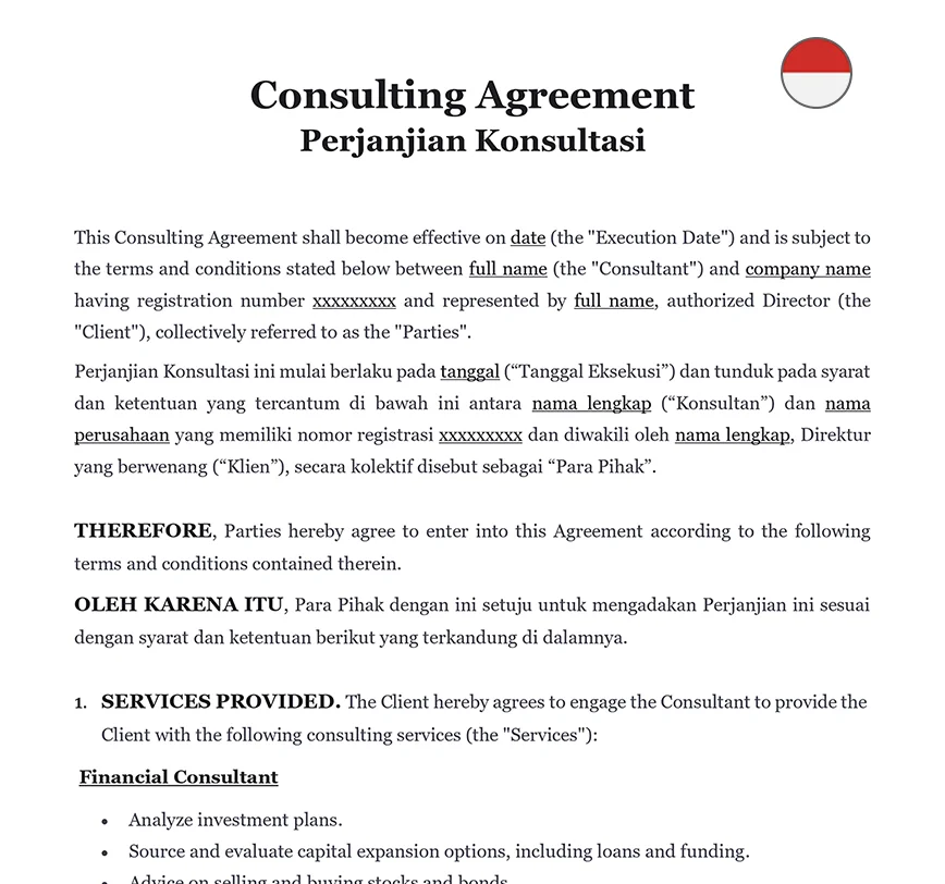 Consulting agreement Indonesia