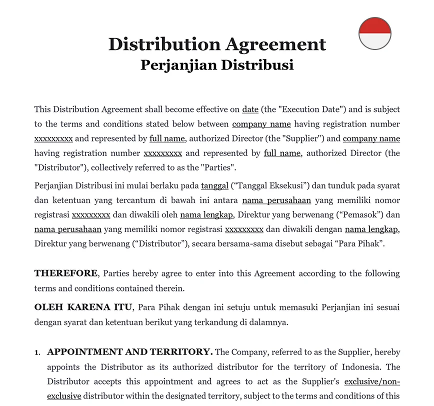 Distribution agreement Indonesia