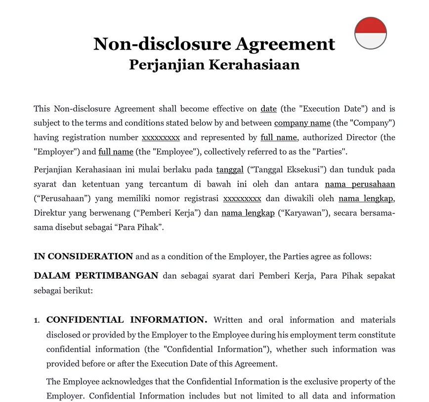 Employee confidentiality agreement Indonesia