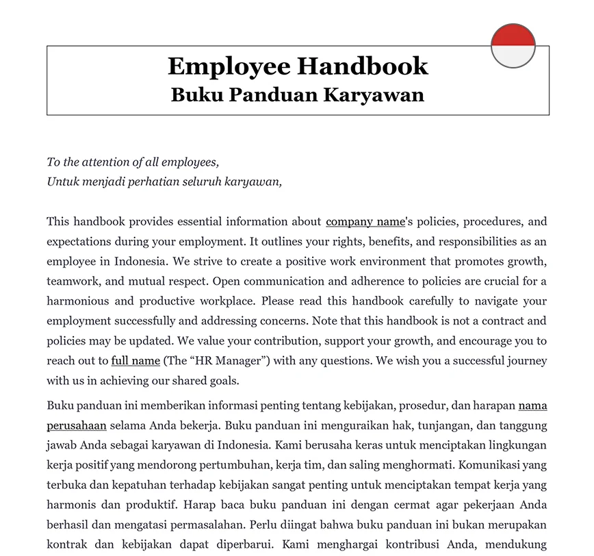 Employee handbook Indonesia