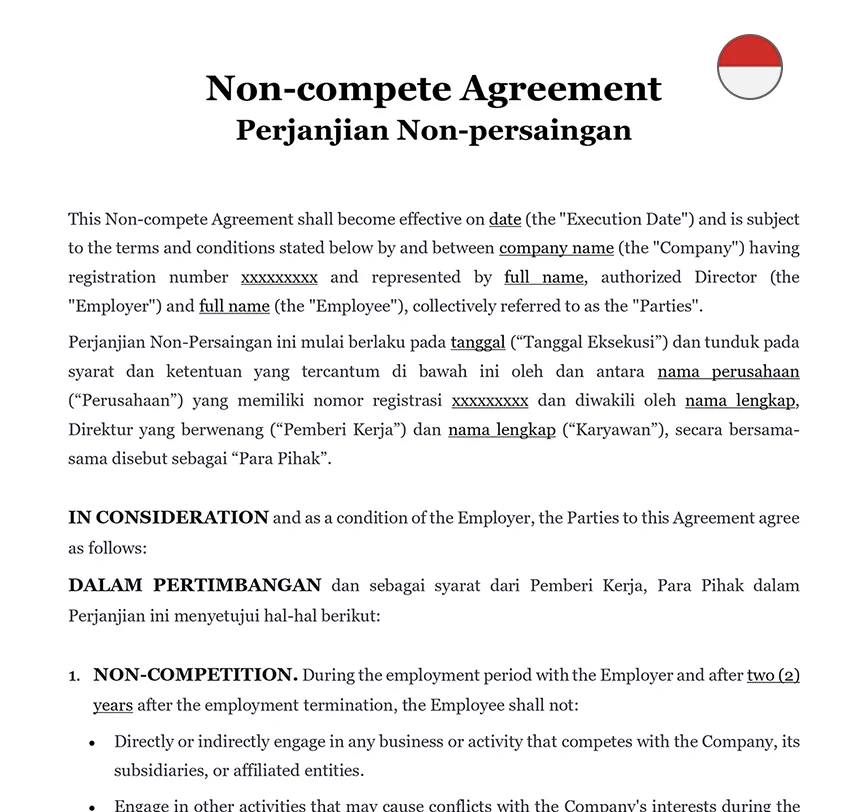 Employee non-compete agreement Indonesia