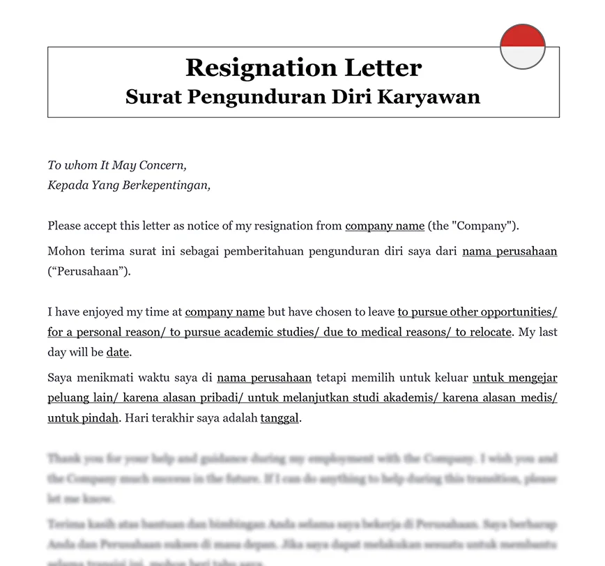 Employee resignation letter Indonesia