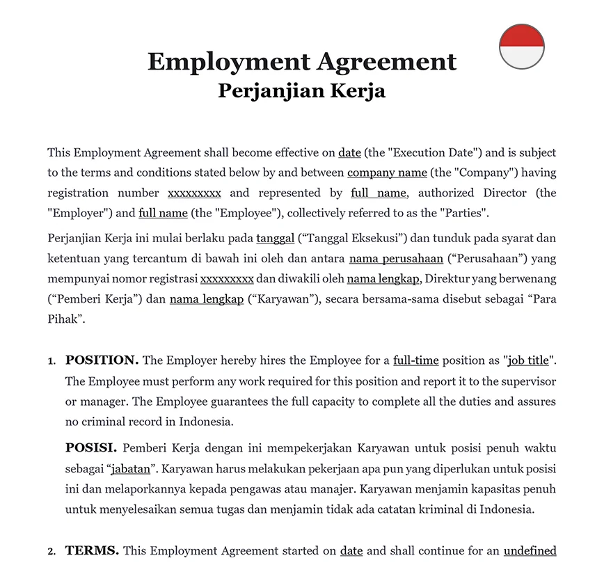 Employment agreement Indonesia