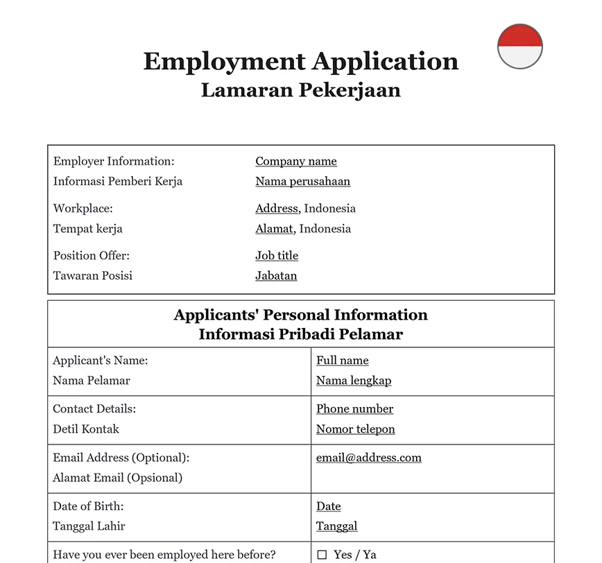 Employment application Indonesia