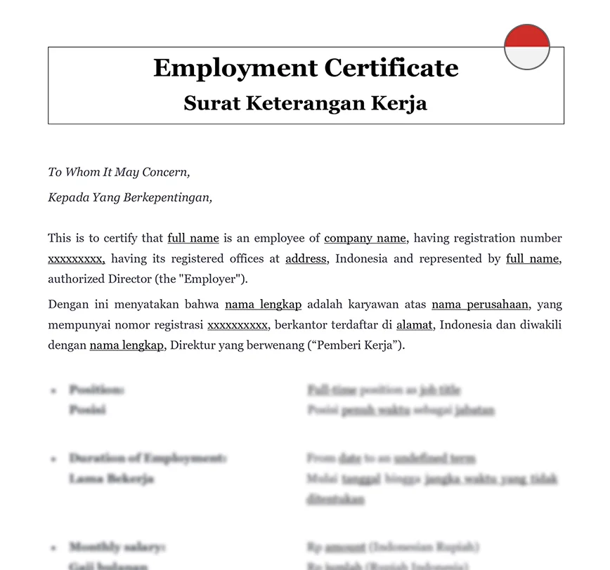 Employment certificate Indonesia