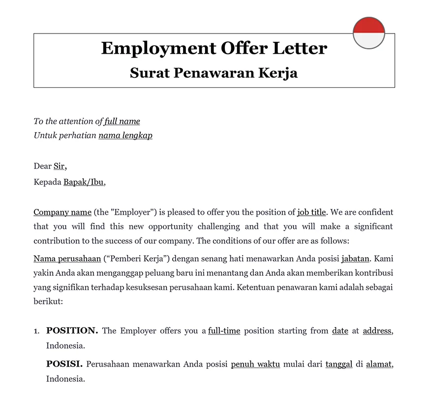 Employment offer letter Indonesia