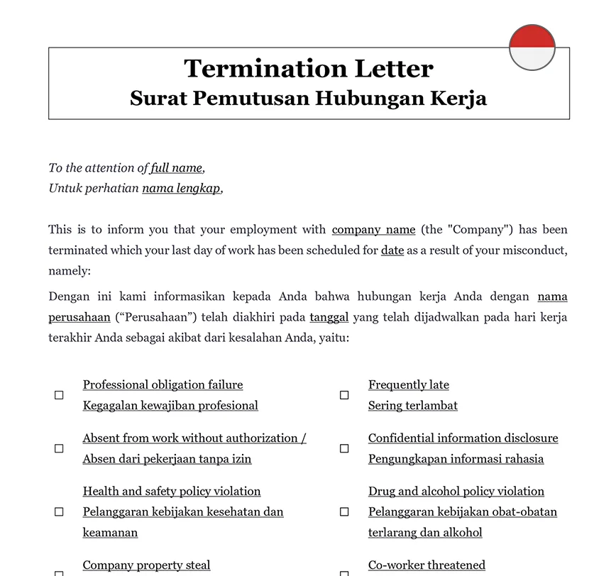 Employment termination letter Indonesia