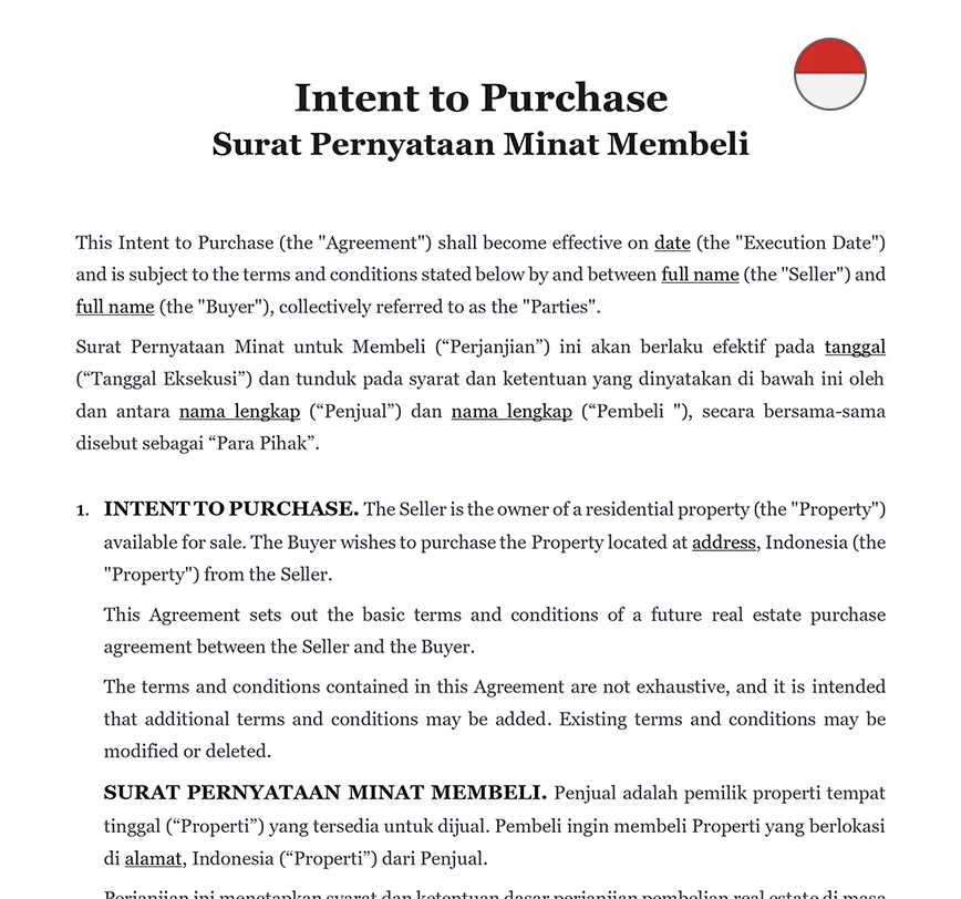 Intent to purchase letter Indonesia