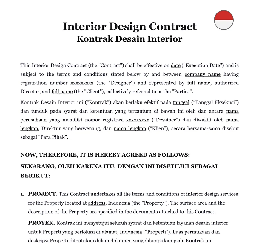 Interior design contract Indonesia