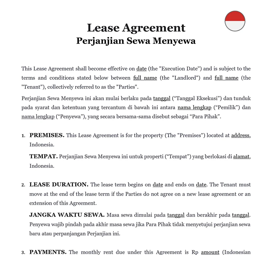 Lease agreement Indonesia