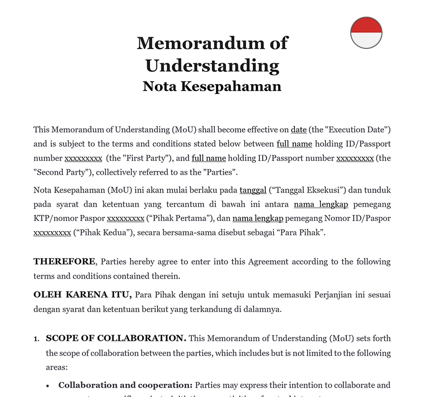 Memorandum of understanding Indonesia