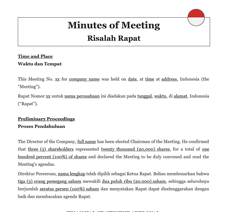 Minutes of meeting Indonesia