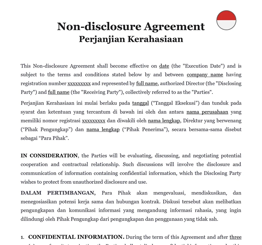 Non-disclosure agreement Indonesia