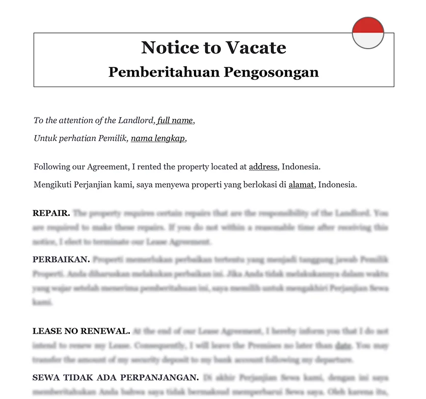 Notice to vacate Indonesia