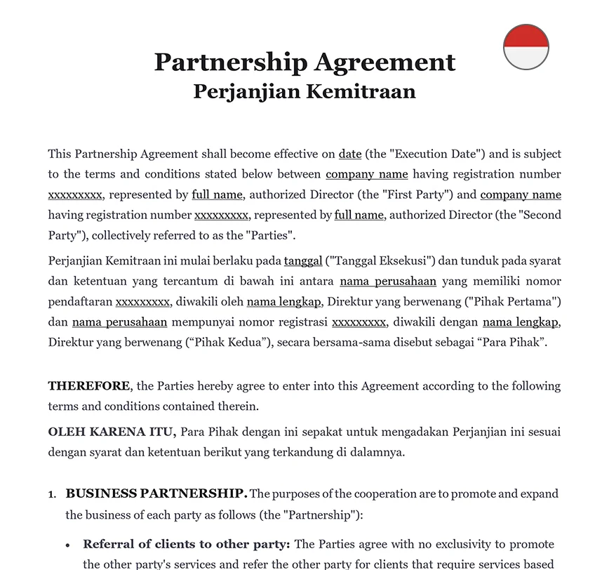 Partnership agreement Indonesia