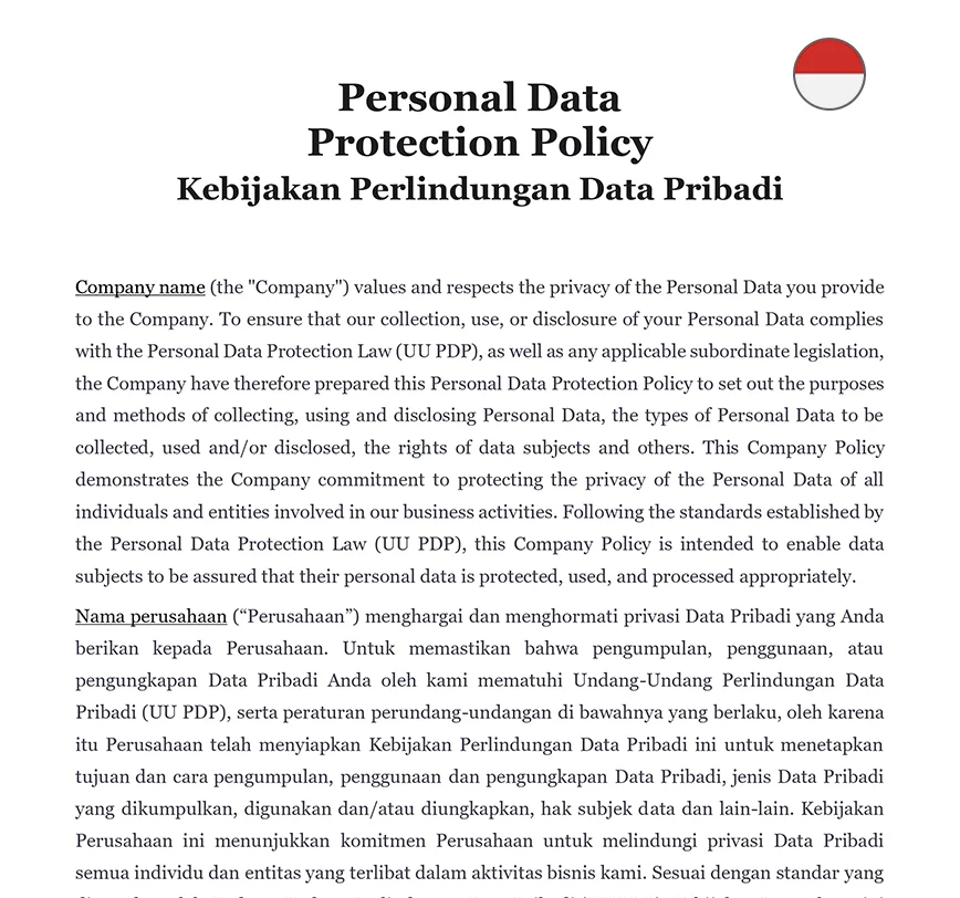 Personal data protection policy Indonesia