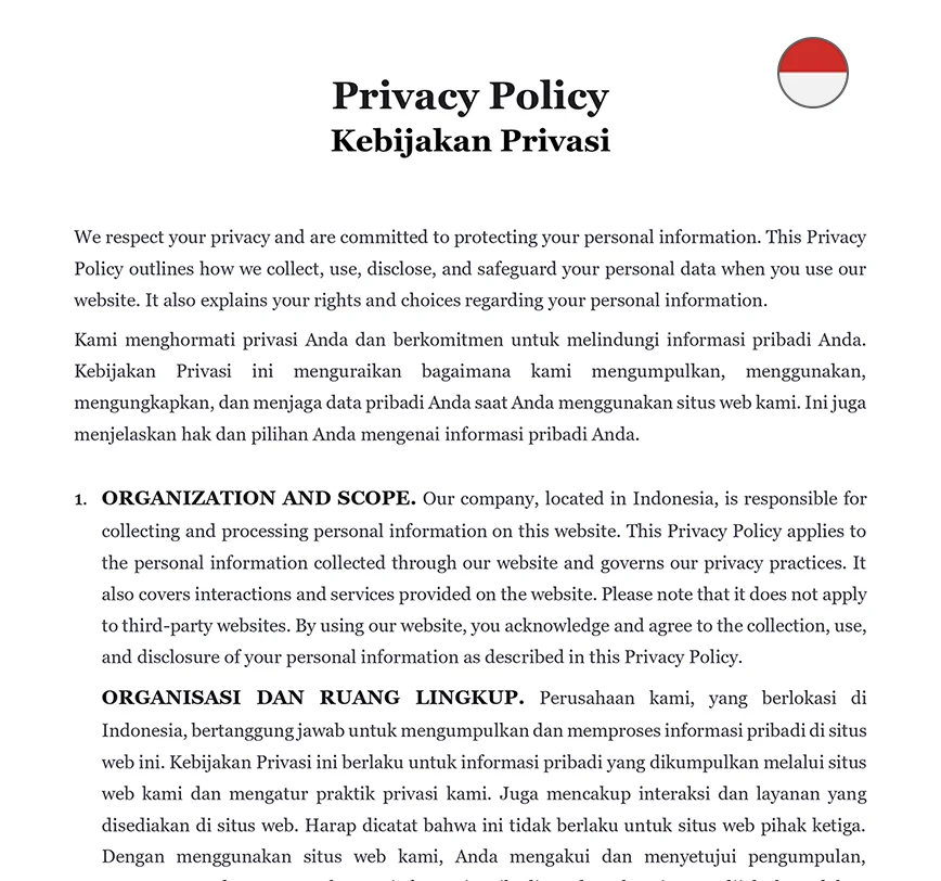 Privacy policy Indonesia