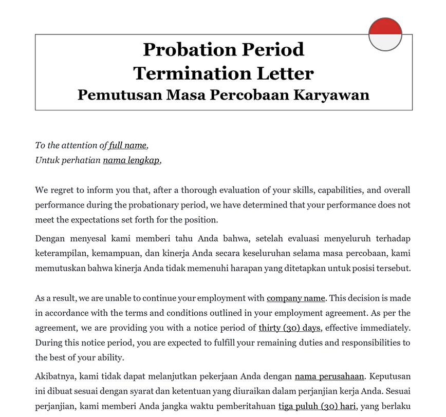 Probation period termination Indonesia