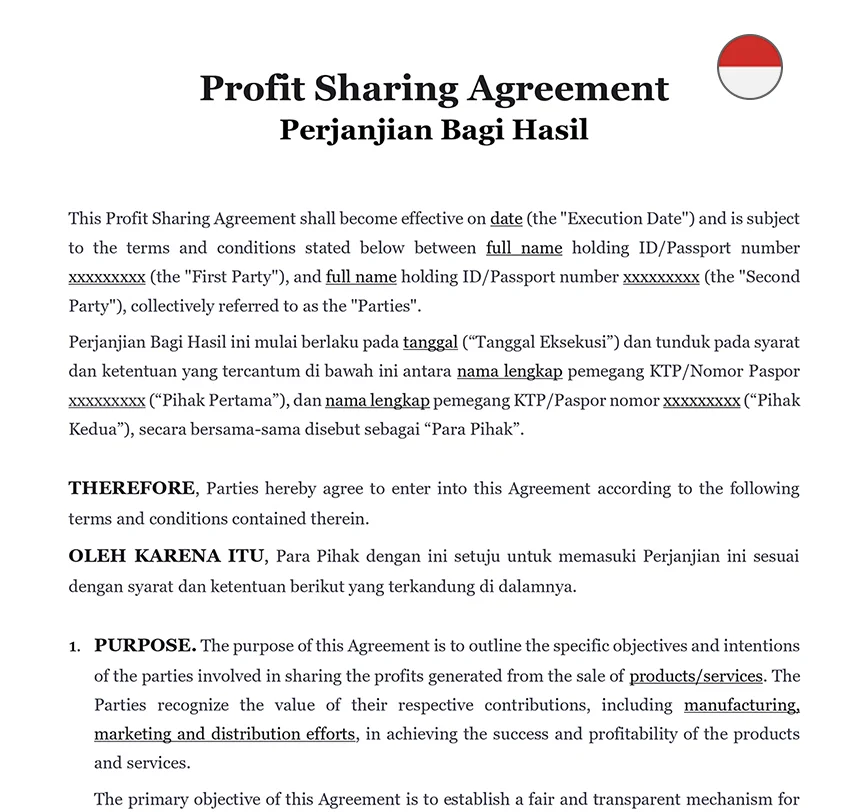 Profit sharing agreement Indonesia