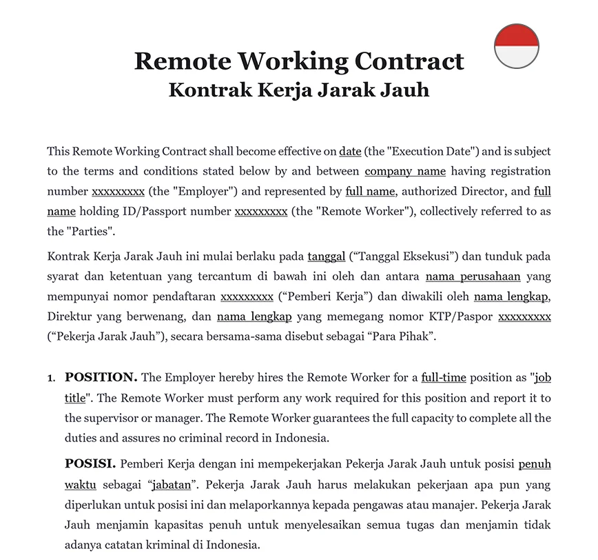 Remote working contract Indonesia