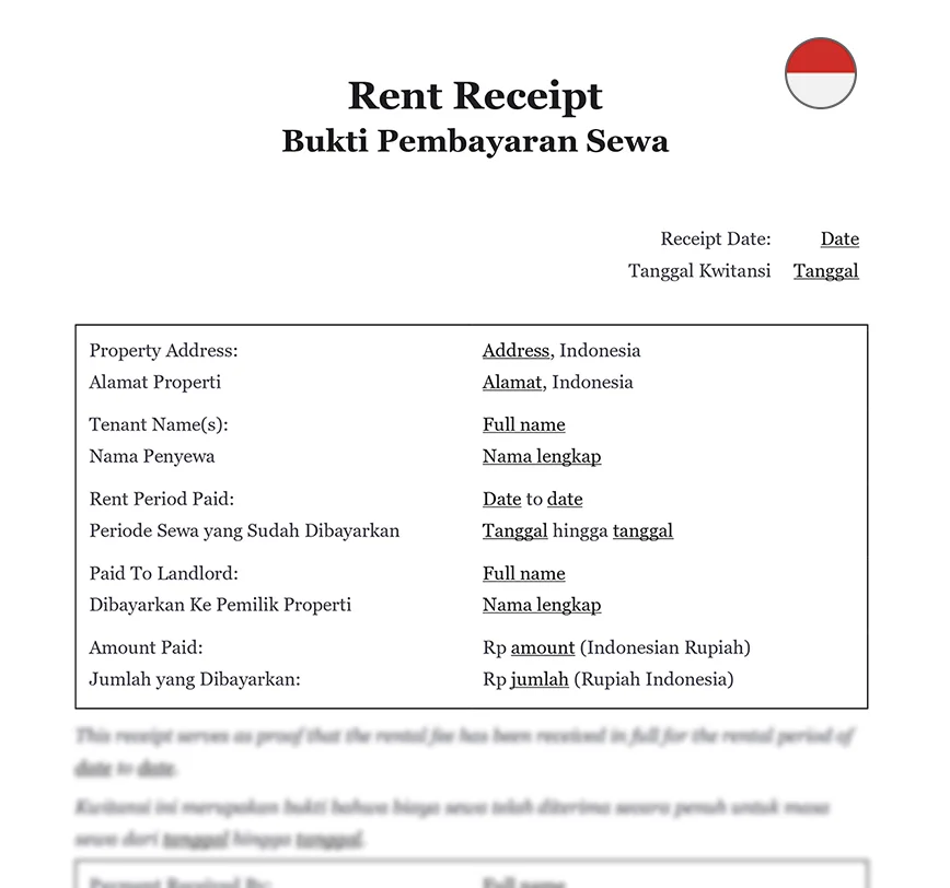 Rent receipt Indonesia