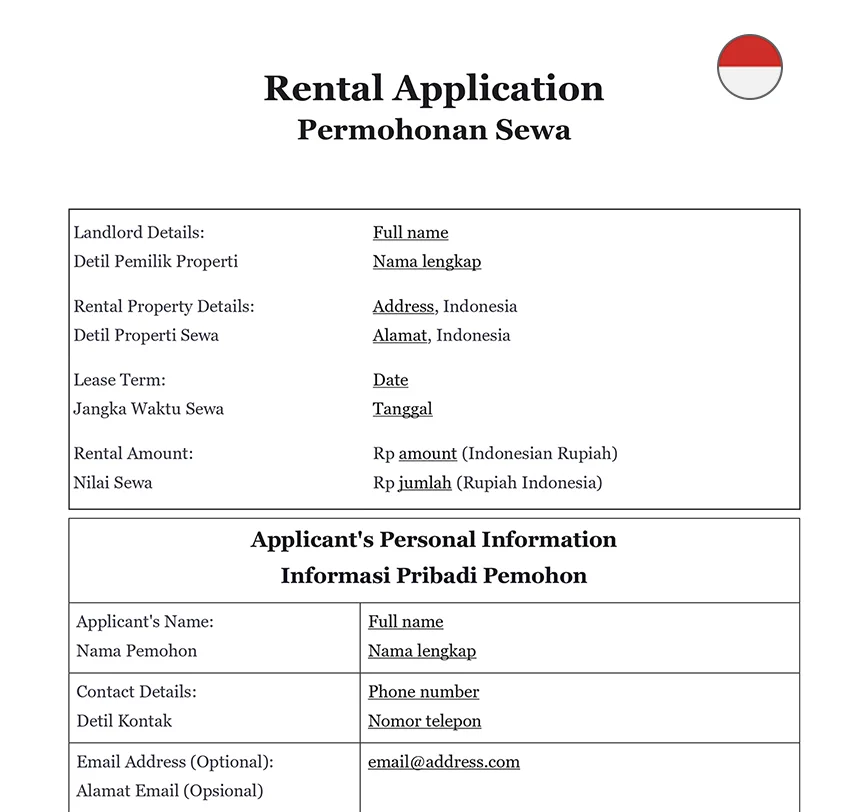 Rental application Indonesia