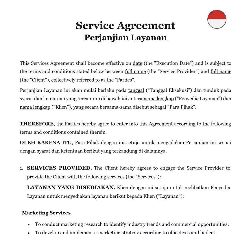 Service agreement Indonesia