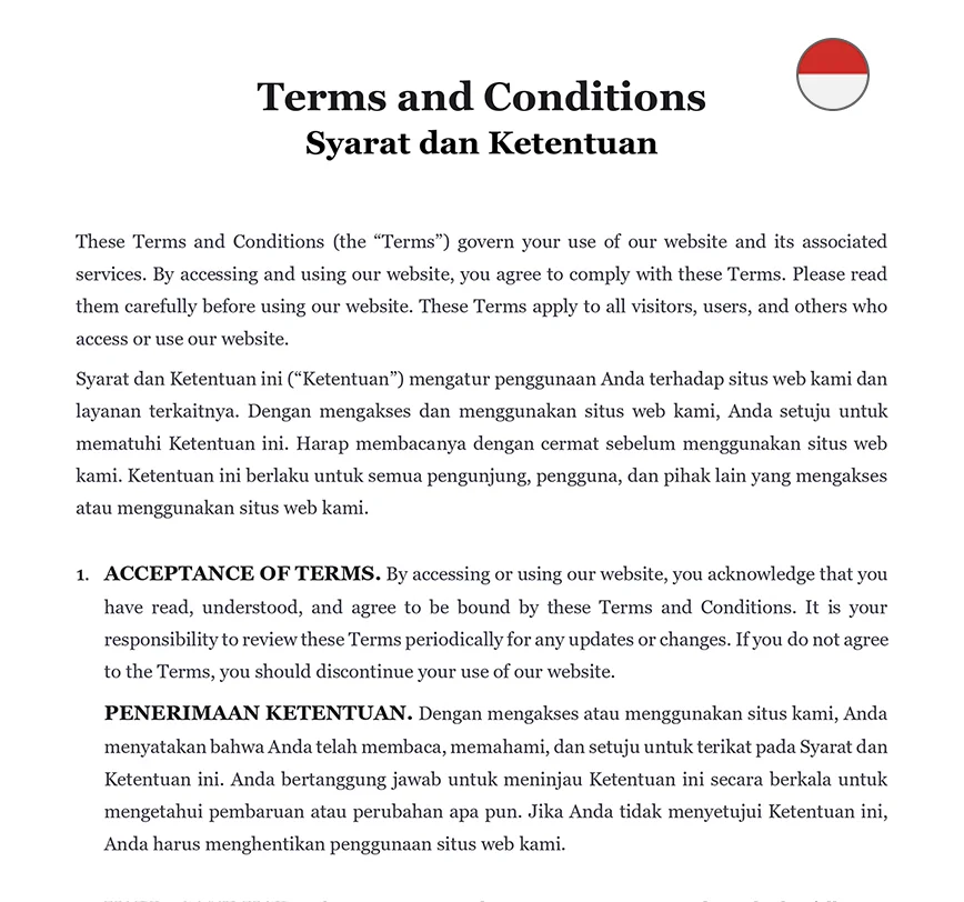 Terms and conditions Indonesia